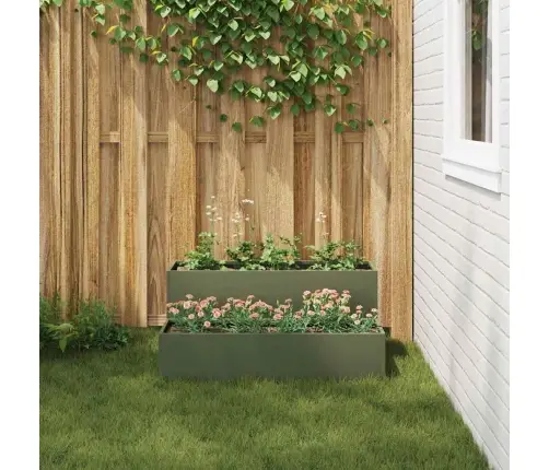 Dārza Stādītājs 2-Slāņu 100X60X45 Cm Olīvu Zaļš Tērauds Vidaxl