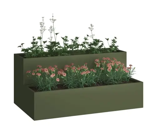 Dārza Stādītājs 2-Slāņu 100X60X45 Cm Olīvu Zaļš Tērauds Vidaxl