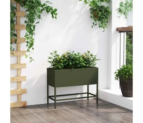 Pakeltas Sodo Vazonas Alyvuogių Žalia 60 X 26 X 45 Cm Plienas