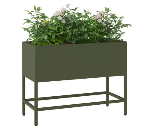 Pakeltas Sodo Vazonas Alyvuogių Žalia 60 X 26 X 45 Cm Plienas