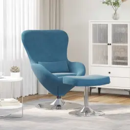 Kiaušinio Kėdė Su Pufu Mėlyna 63 X 73 X 90 Cm Aksomas