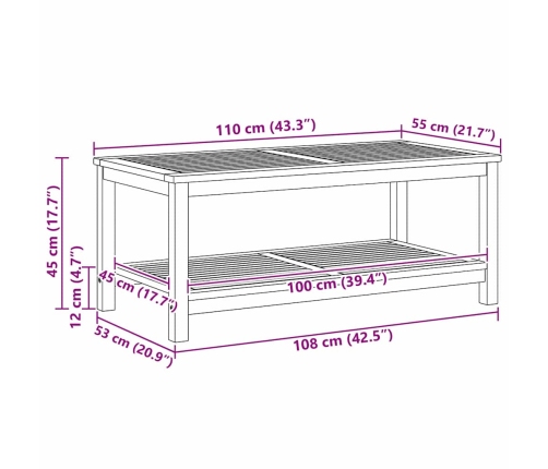 Kafijas Galdiņš 110X55X45 Cm No Akācijas Masīvkoka Vidaxl