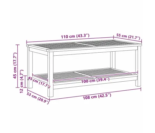 Kafijas Galdiņš 110X55X45 Cm No Akācijas Masīvkoka Vidaxl
