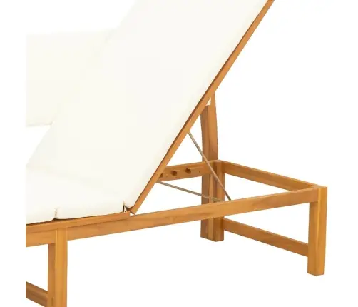 Sauļošanās Krēsls Ar 3-In-1 Funkciju Un Krēmkrāsas Spilveniem No Cieta Akācijas Koka Vidaxl