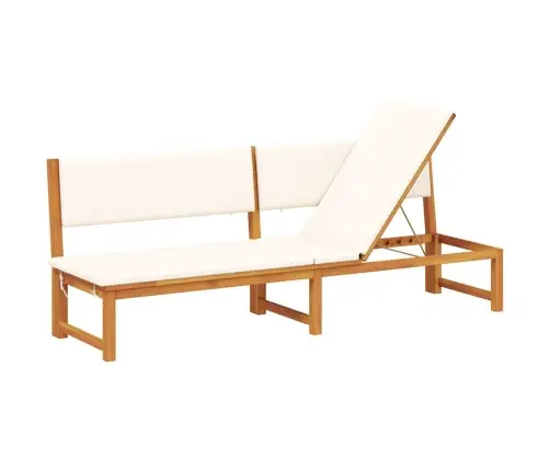 Sauļošanās Krēsls Ar 3-In-1 Funkciju Un Krēmkrāsas Spilveniem No Cieta Akācijas Koka Vidaxl