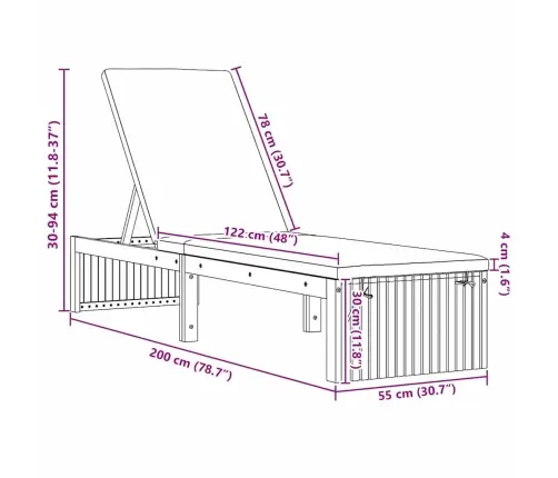Saulės Gultas Ruda 200 X 55 X 94Cm Akacijos Medienos Masyvas Saulės Gultas Ruda 200 X 55 X 94Cm Akacijos Medienos Masyvas