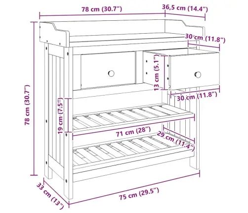 Dārza Skapis Brūna 78 X 36.5 X 78Cm Masīvkoks Akācija Vidaxl