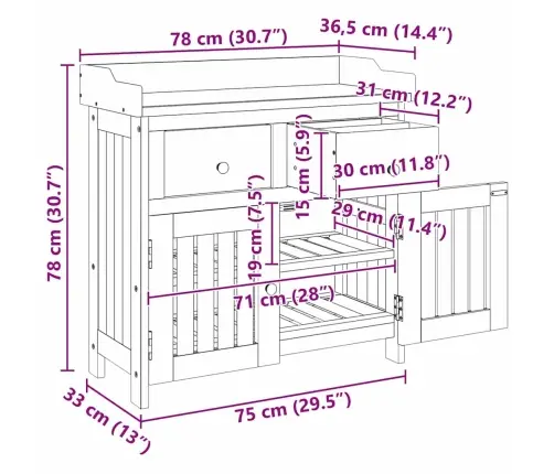 Dārza Skapis Brūna 78 X 36.5 X 78 Cm Masīvkoks Akācija Vidaxl