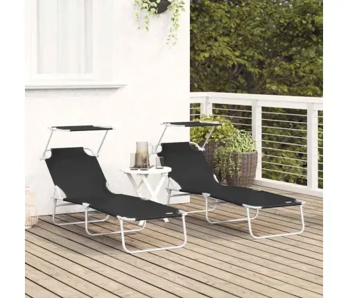 Salokāmi Sauļošanās Krēsli 2 Gab Ar Nojumi Melns 600D Oxford Audums Vidaxl