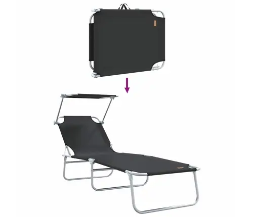 Salokāmi Sauļošanās Krēsli 2 Gab Ar Nojumi Melns 600D Oxford Audums Vidaxl