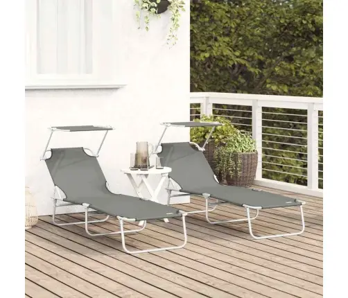 Saulės Gultas 2-Asmuo 2 Pcs Pilka 58 X 188 X 77 Cm Audinys