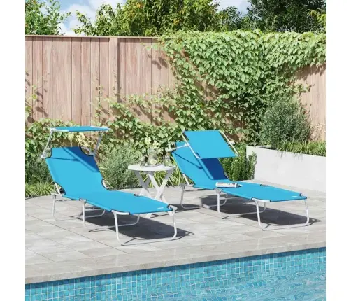 Salokāmi Sauļošanās Krēsli 2 Gab. Ar Nojumi Debesu Zils 600D Oxford Audums Vidaxl