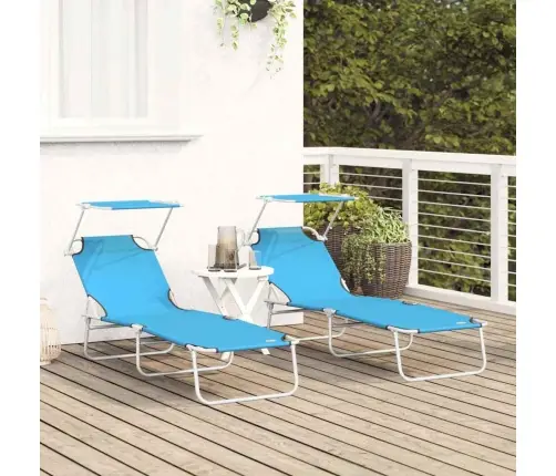 Salokāmi Sauļošanās Krēsli 2 Gab. Ar Nojumi Debesu Zils 600D Oxford Audums Vidaxl