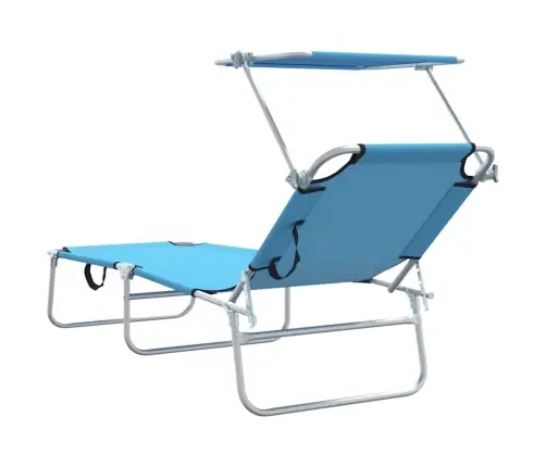 Salokāmi Sauļošanās Krēsli 2 Gab. Ar Nojumi Debesu Zils 600D Oxford Audums Vidaxl