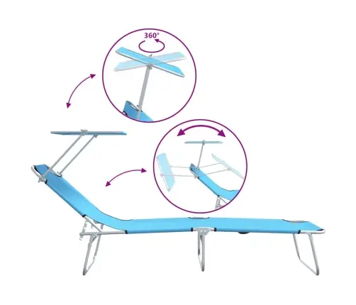 Salokāmi Sauļošanās Krēsli 2 Gab. Ar Nojumi Debesu Zils 600D Oxford Audums Vidaxl