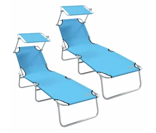 Salokāmi Sauļošanās Krēsli 2 Gab. Ar Nojumi Debesu Zils 600D Oxford Audums Vidaxl