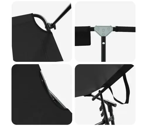 Salokāmais Sauļošanās Krēsls Ar Jumtiņu Melns 600D Oxford Audums Vidaxl