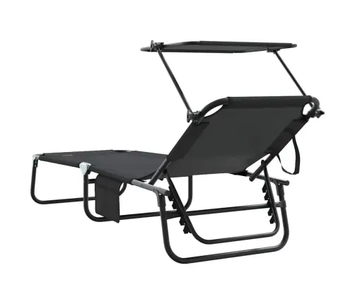 Salokāmais Sauļošanās Krēsls Ar Jumtiņu Melns 600D Oxford Audums Vidaxl
