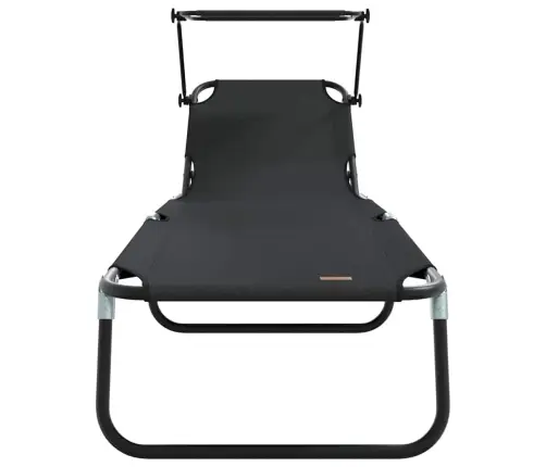 Salokāmais Sauļošanās Krēsls Ar Jumtiņu Melns 600D Oxford Audums Vidaxl