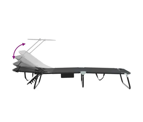 Salokāmais Sauļošanās Krēsls Ar Jumtiņu Melns 600D Oxford Audums Vidaxl