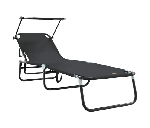 Salokāmais Sauļošanās Krēsls Ar Jumtiņu Melns 600D Oxford Audums Vidaxl