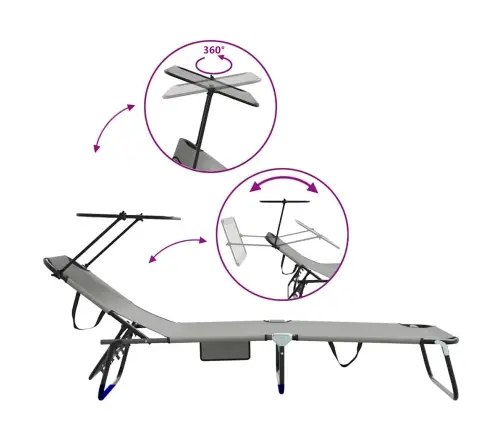 Salokāmais Sauļošanās Krēsls Ar Nojumi Pelēkā 600D Oksfordā Vidaxl