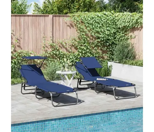 Salokāmie Sauļošanās Krēsli 2 Gab. Ar Nojumi Zils 600D Oxford Audums Vidaxl