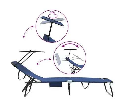 Salokāmie Sauļošanās Krēsli 2 Gab. Ar Nojumi Zils 600D Oxford Audums Vidaxl