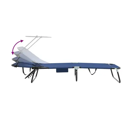 Salokāmie Sauļošanās Krēsli 2 Gab. Ar Nojumi Zils 600D Oxford Audums Vidaxl