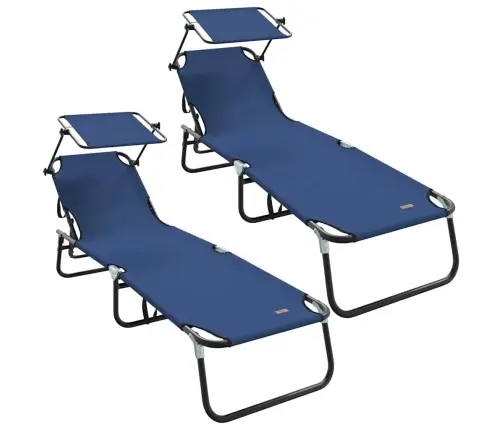 Salokāmie Sauļošanās Krēsli 2 Gab. Ar Nojumi Zils 600D Oxford Audums Vidaxl