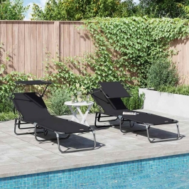 Saliekamais Sauļošanās Krēsls 2 Pcs Melna 56 X 190 X 81Cm Vidaxl