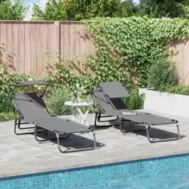 Saliekamais Sauļošanās Krēsls 2 Pcs Pelēka 56 X 190 X 81Cm Vidaxl