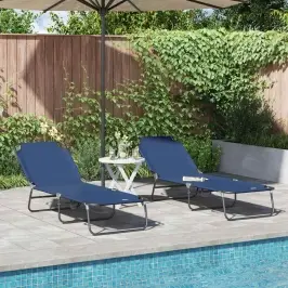 Saliekamais Sauļošanās Krēsls 2 Pcs Zila 56 X 189 X 87Cm Audums Vidaxl