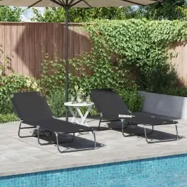 Saliekamais Sauļošanās Krēsls 2 Pcs Melna 56 X 189 X 87Cm Vidaxl
