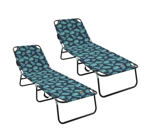 Saliekamais Sauļošanās Krēsls 2 Pcs Zaļa 56 X 189 X 87Cm Audums Vidaxl