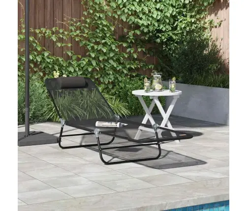 Salokāmais Saules Krēsls Ar Galvas Balstu Melns Tekstilēns Vidaxl