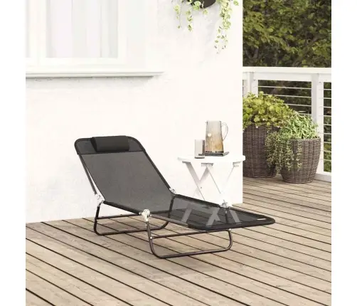 Salokāmais Saules Krēsls Ar Galvas Balstu Melns Tekstilēns Vidaxl