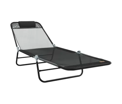 Salokāmais Saules Krēsls Ar Galvas Balstu Melns Tekstilēns Vidaxl