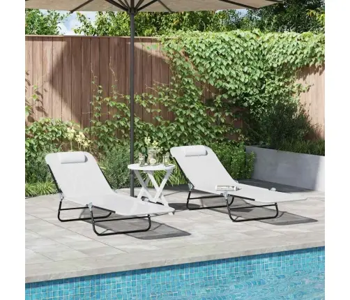 Saliekamie Sauļošanās Krēsli 2 Gab. Ar Galvas Balstu Krēmkrāsas Tekstilēna Vidaxl