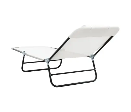 Saliekamie Sauļošanās Krēsli 2 Gab. Ar Galvas Balstu Krēmkrāsas Tekstilēna Vidaxl