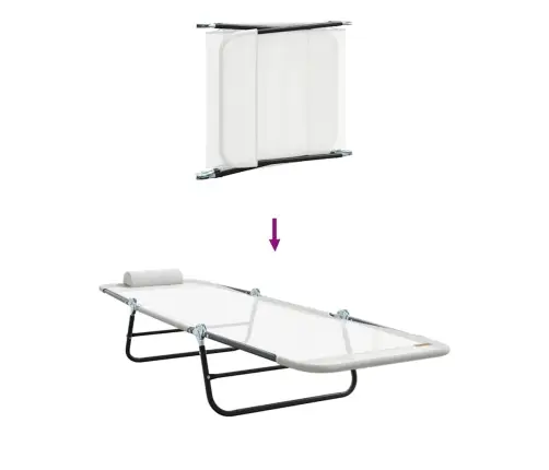 Saliekamie Sauļošanās Krēsli 2 Gab. Ar Galvas Balstu Krēmkrāsas Tekstilēna Vidaxl