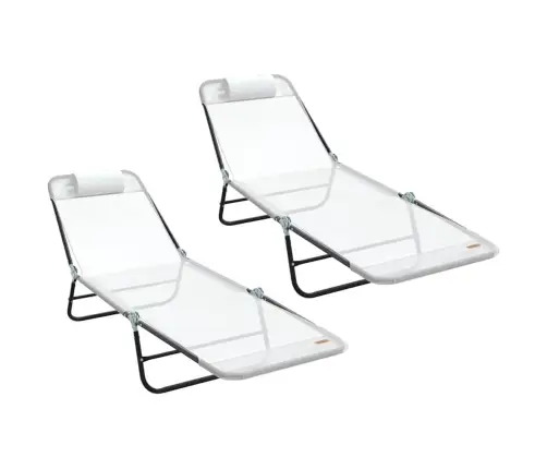 Saliekamie Sauļošanās Krēsli 2 Gab. Ar Galvas Balstu Krēmkrāsas Tekstilēna Vidaxl