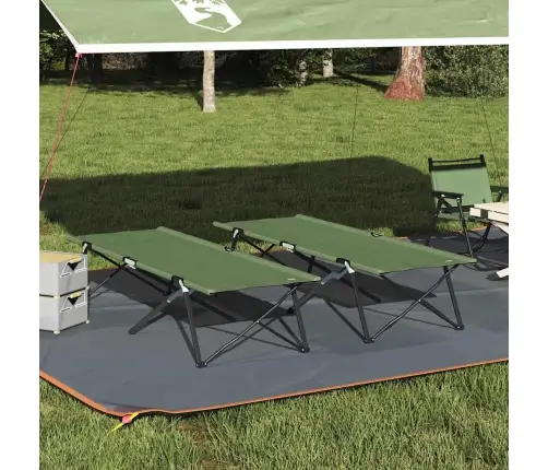Salokāmās Sauļošanās Gultas Ar Pārvadāšanas Maisiem 2 Gab. Armijas Zaļā 600D Oxford Audums Vidaxl