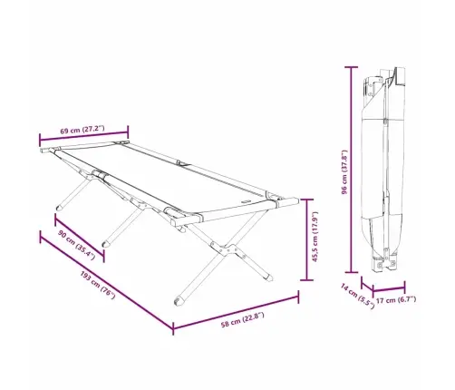 Salokāma Sauļošanās Gulta Ar Nēsāšanas Somu Melnā 600D Oxford Auduma Vidaxl