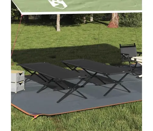 Salokāmās Sauļošanās Gultas 2 Gab Ar Somu Melna 600D Oksfordas Auduma Vidaxl