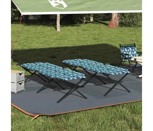 Saliekamās Saules Gultas 2 Gab Ar Pārnēsāšanas Maisu, Lapu Raksts, 600D Oxford Audums Vidaxl