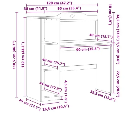 Kreida Galda Ar Plauktu Balts Un Pelēks 120 X 45 X 118.5 Cm Vidaxl