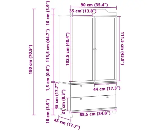 Spinta Su Kreidele Balta 90 X 45 X 180 Cm Apdirbta Mediena