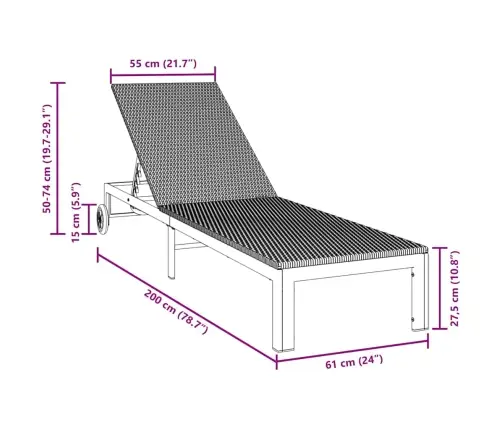 Saulėtas Gultas 1-Asmuo Juoda 60 X 200 X 27Cm Poliratanas