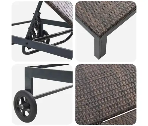 Sauļošanās Krēsli 2 Gab. Ar Riteņiem Un Galdu Brūns Polietilēna Rotangpalma Vidaxl